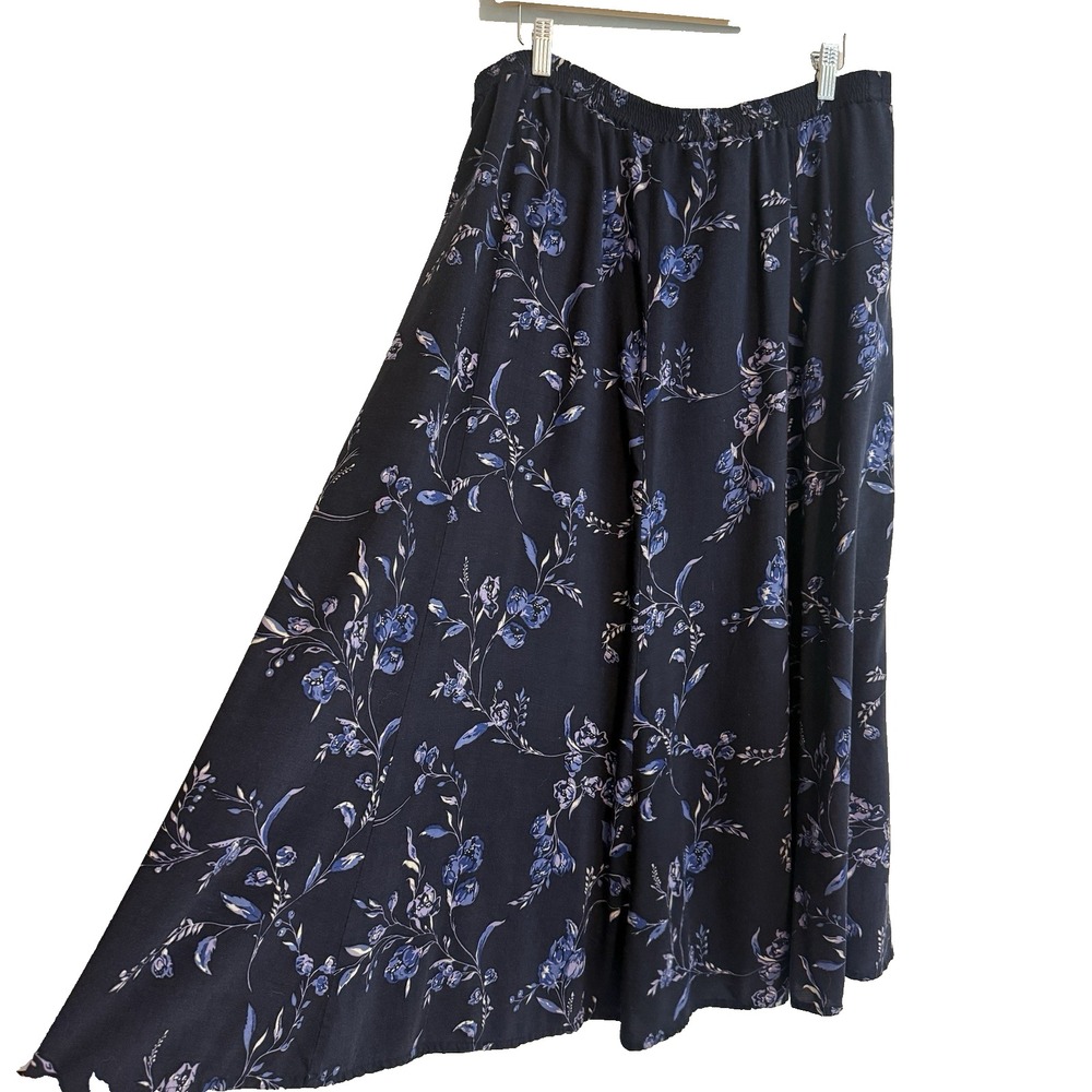 Liz Baker Essentials Pull-On Midi Flowy Skirt Size 1XL Tropical Lightweight Chic